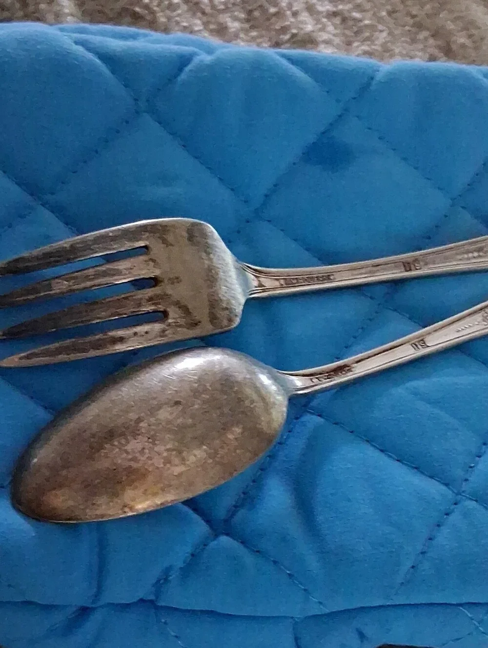 Antique Classic Silver-Plated Serving Spoon and Fork - Silver